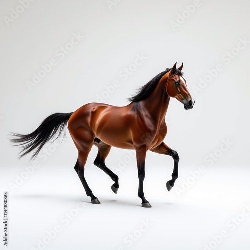 Muscular Brown Horse Galloping Dynamically Across a Clean Background