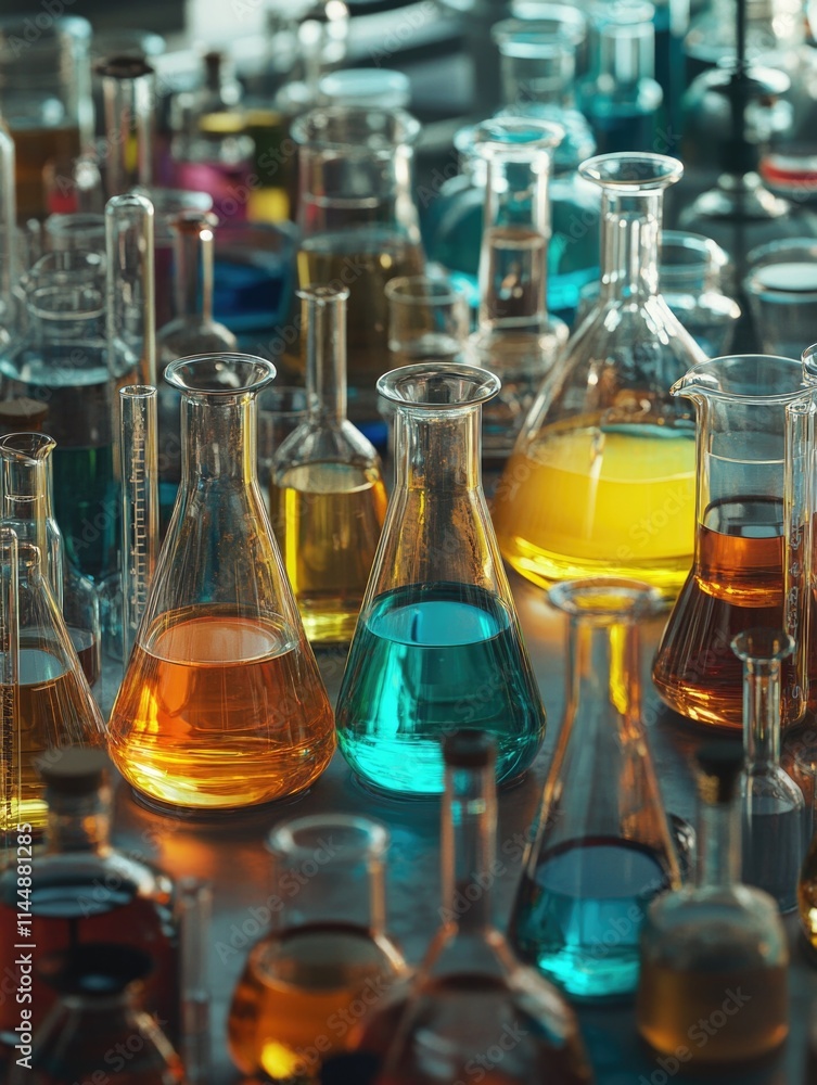 Glass Flasks on Table Glass Flasks on Table