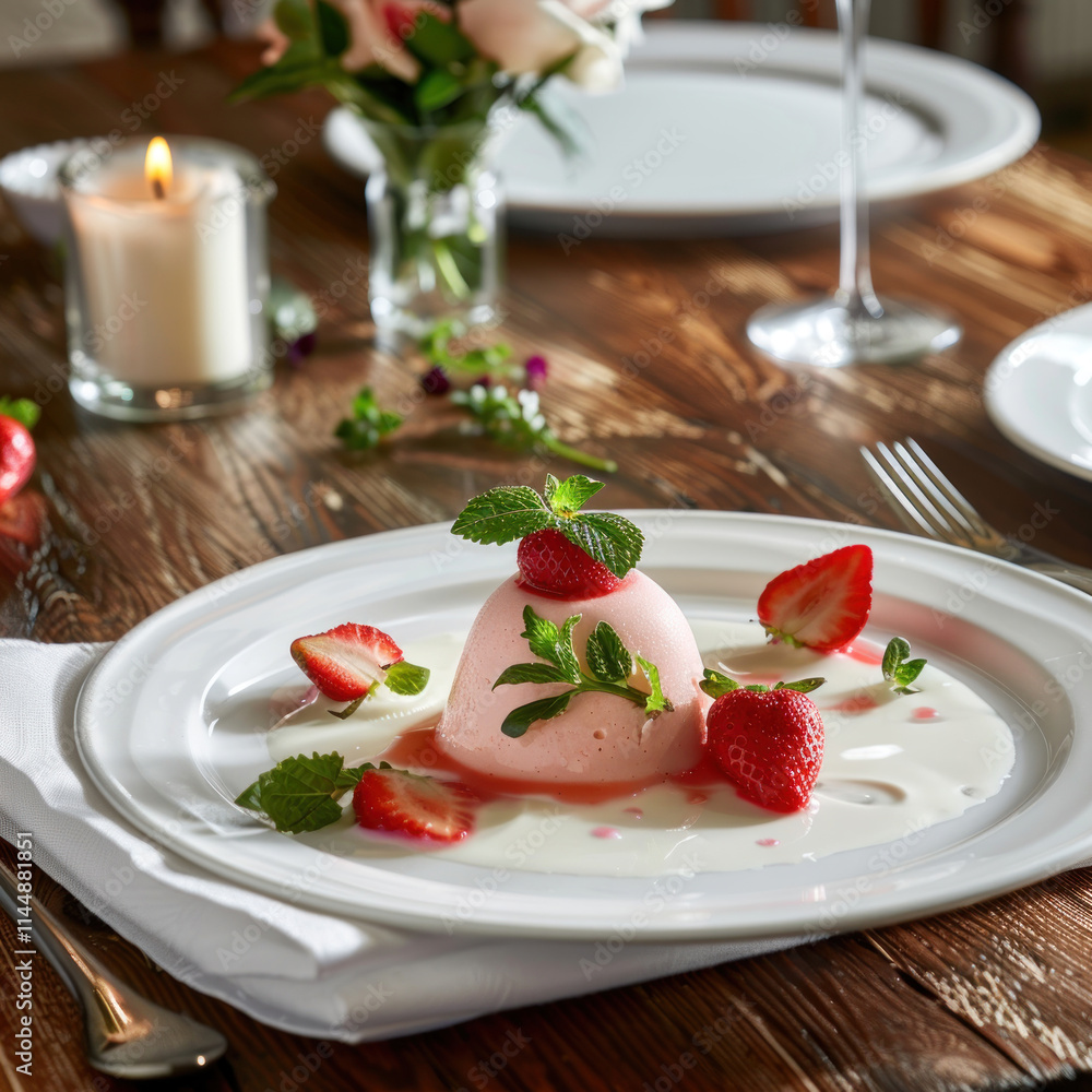 strawberry pudding on a plate.. strawberry pudding on a plate..