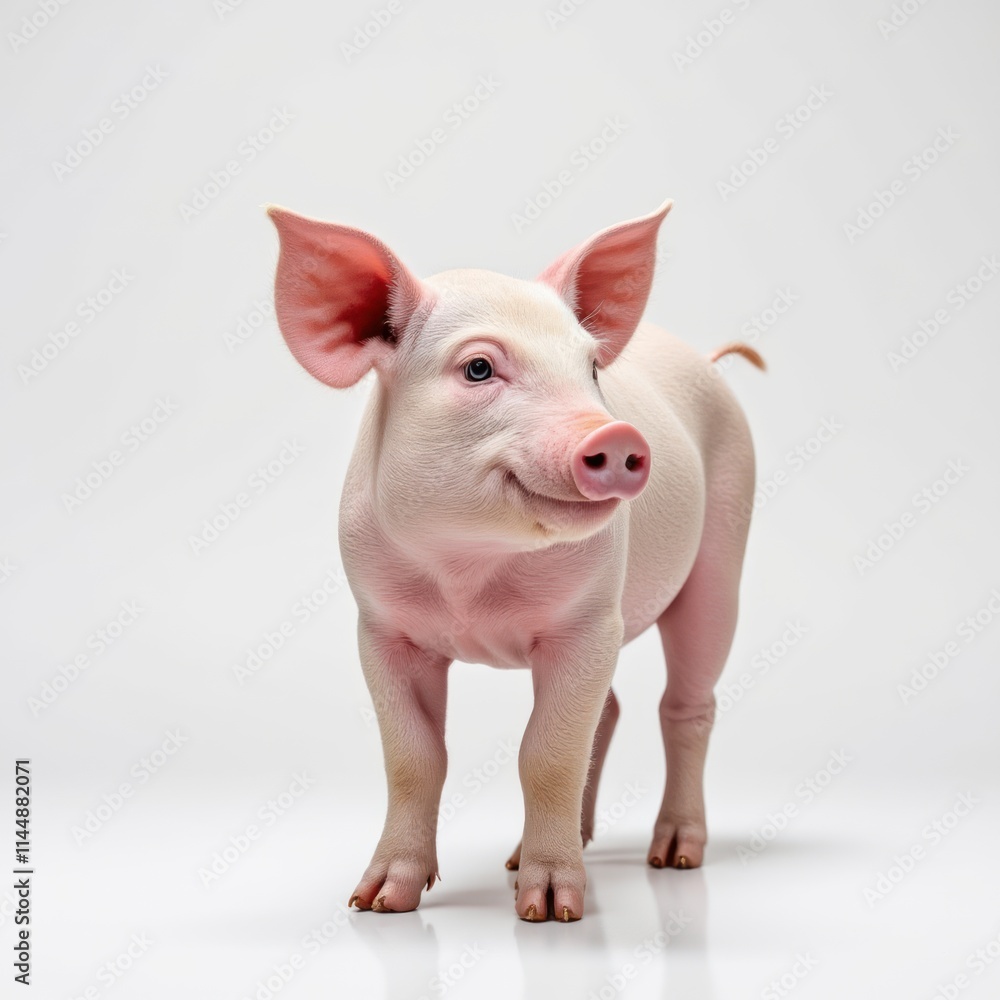 Curly-tailed Pig Standing Calmly Against a Clean White Background Curly-tailed Pig Standing Calmly Against a Clean White Background