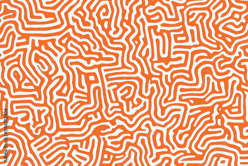 Abstract Orange and White Pattern with Organic Maze Design