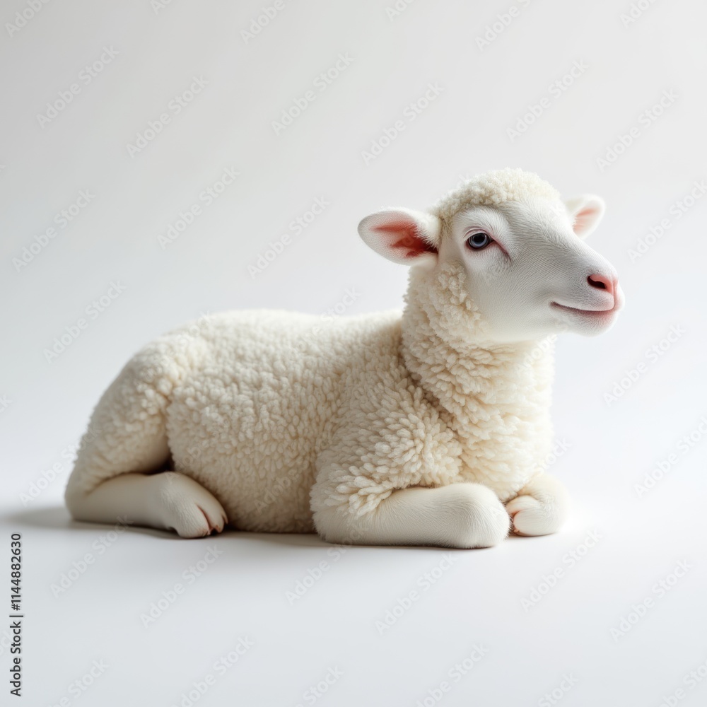 Obraz premium Soft White Sheep Resting Peacefully Indoors During Daylight