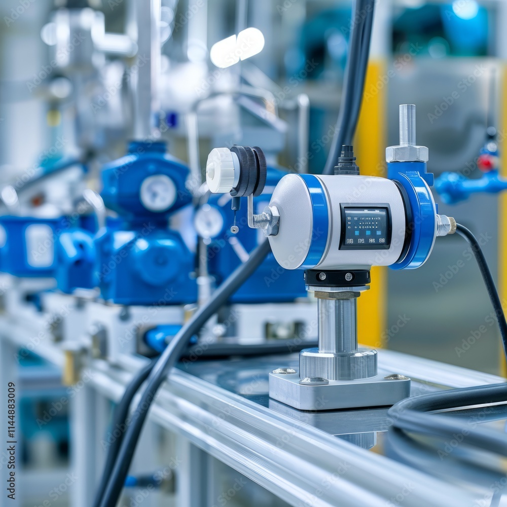 A gas leak detection sensor in a laboratory setting, surrounded by equipment with a blurred background. A gas leak detection sensor in a laboratory setting, surrounded by equipment with a blurred background.