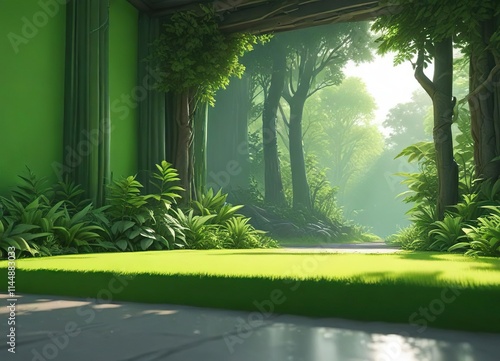 Cartoon style illustration with bright green backdrop, energetic, playful