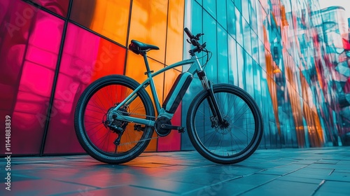 Wallpaper Mural Sleek electric bike parked by colorful building. Torontodigital.ca