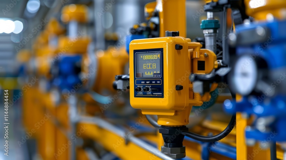 Gas leak detection sensor in a mechanical room, with clear visibility of the control panel. Gas leak detection sensor in a mechanical room, with clear visibility of the control panel.