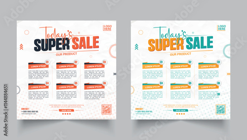 Super Sale Social Media Template design, Food Social Media Post design, set of Promotion social media post or web banner template design.