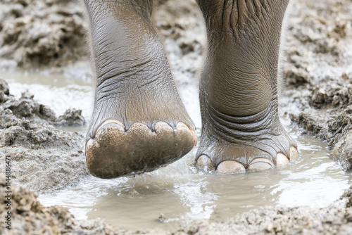 Elephant feet in muddy water close-up photo