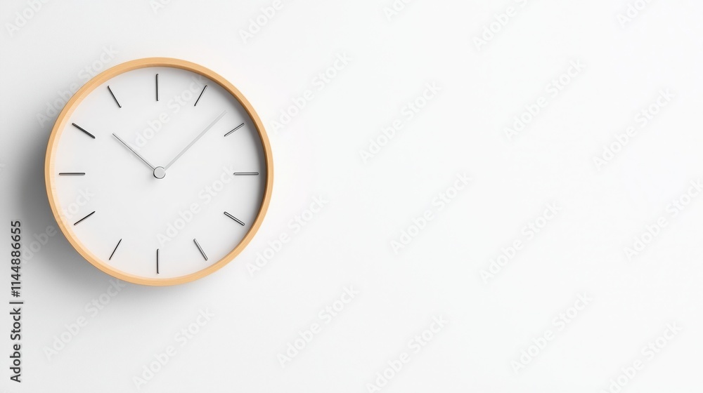 An office worker glances at a minimalist clock on a clean, white wall, tracking time An office worker glances at a minimalist clock on a clean, white wall, tracking time