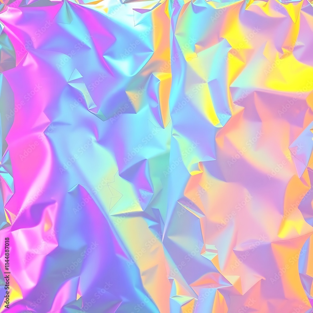 Fototapeta premium A vibrant holographic foil background featuring an array of colorful, shimmering patterns and reflections.