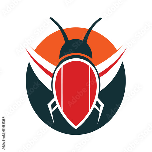 Colorful Cartoon Insect on a Shield Design