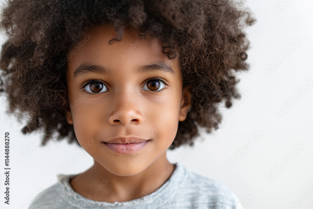 Portrait of Smiling Brazilian Child with Curly Hair Looking at Camera Portrait of Smiling Brazilian Child with Curly Hair Looking at Camera