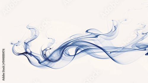 Abstract Blue Smoke-Like Swirls Flowing Across a White Background Creating a Minimalist and Ethereal Composition photo