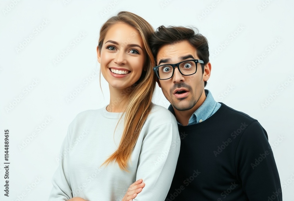 Portrait of two people with distinct emotions Portrait of two people with distinct emotions