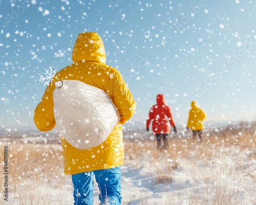 Winter Volunteer Cleanup in Snowy Landscape photo