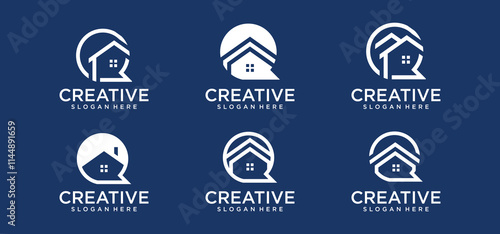 Home chat concept logo design, building chat technology logo, vector.