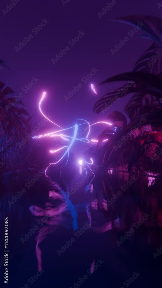 Vertical video of Abstract Neon Trails Over Jungle Stream in Seamless VJ Loop Vertical video of Abstract Neon Trails Over Jungle Stream in Seamless VJ Loop
