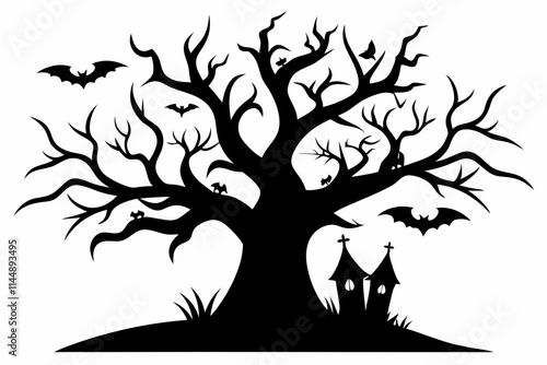 a tree gothic tree for Halloween line art silhouette vector illustration