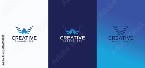 W letter logo design technology logo, W logo set with vector technology lines.