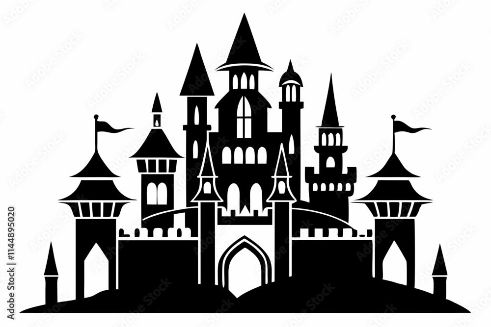 Obraz premium castle line art silhouette vector illustration