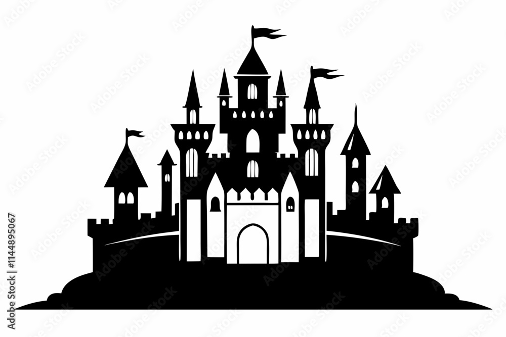 Obraz premium castle line art silhouette vector illustration