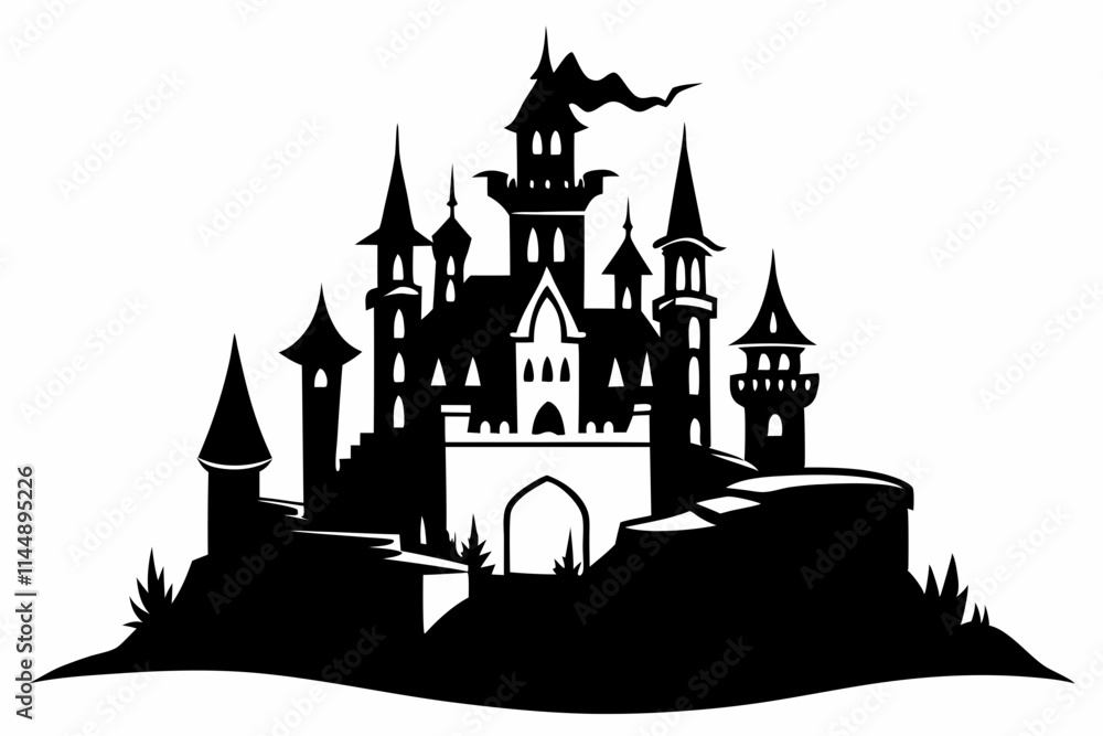 Obraz premium castle line art silhouette vector illustration