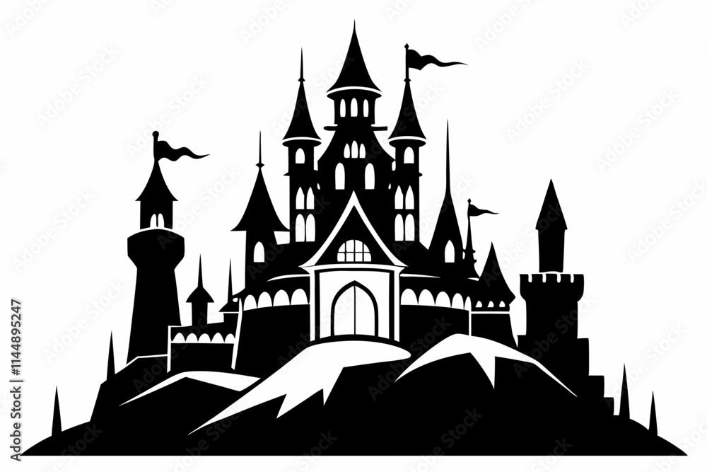 Obraz premium castle line art silhouette vector illustration