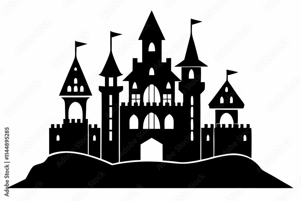 Obraz premium castle line art silhouette vector illustration