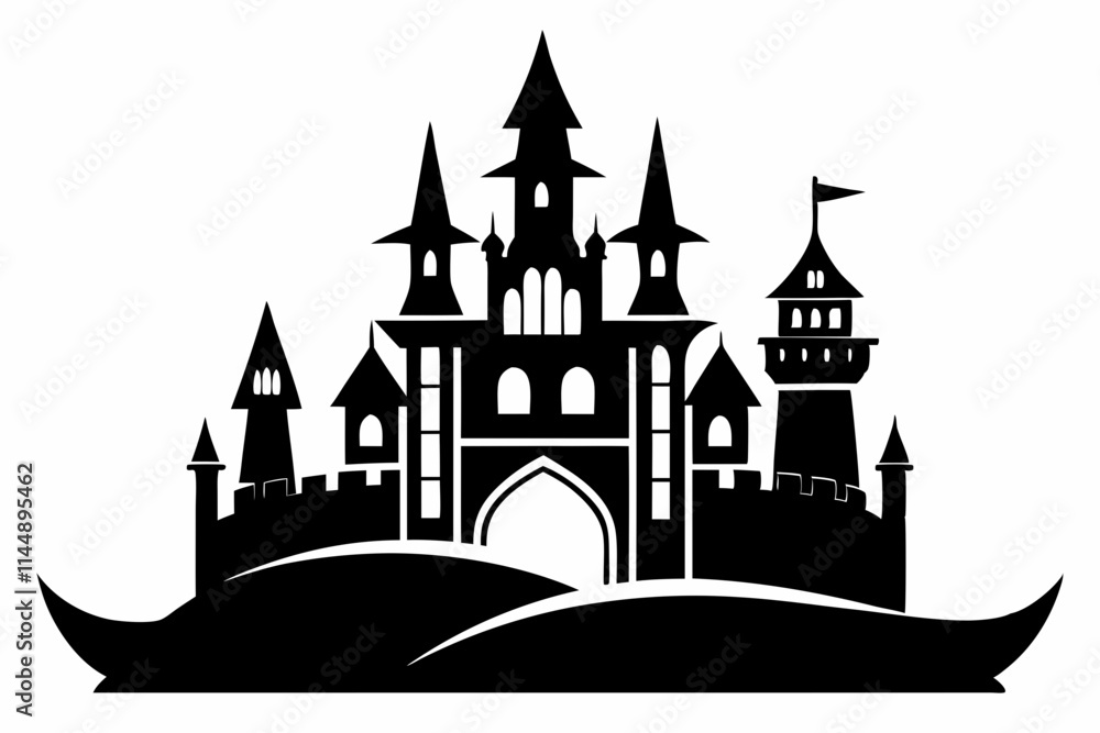 Obraz premium castle line art silhouette vector illustration
