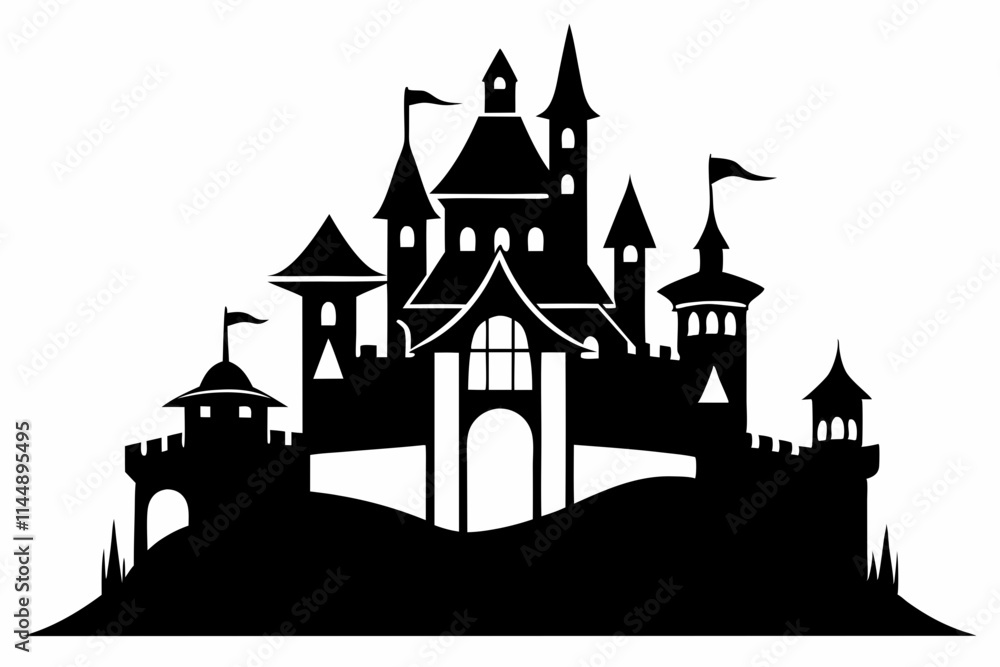 Fototapeta premium castle line art silhouette vector illustration