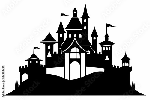 castle line art silhouette vector illustration