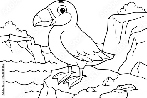 Adorable Puffin Coloring Page Coastal Cliffs, Ocean Scene