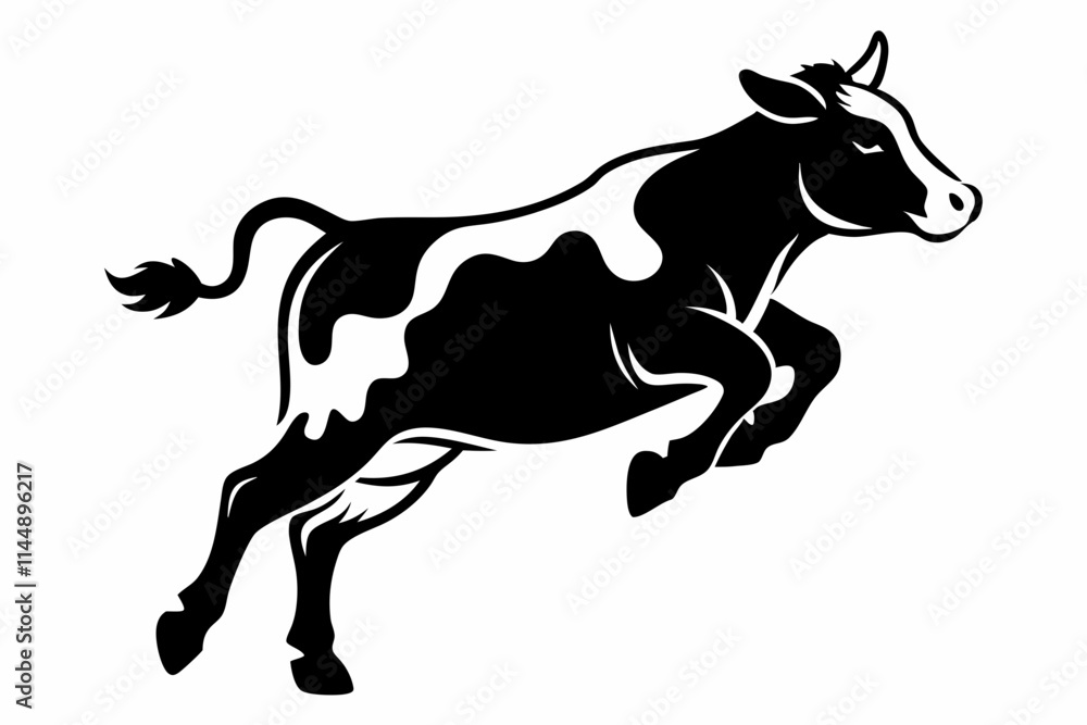 Fototapeta premium cow jumping line art silhouette vector illustration