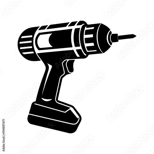 drill machine silhouette, black and white silhouette, vector and illustration