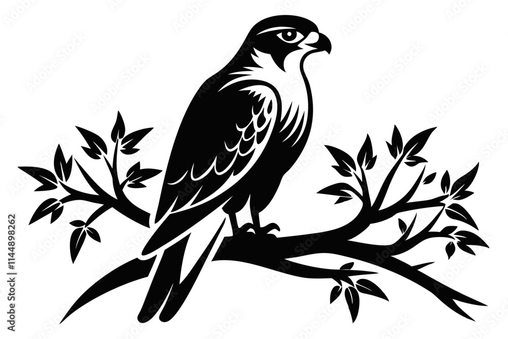 falcon on the tree branch line art silhouette vector illustration falcon on the tree branch line art silhouette vector illustration