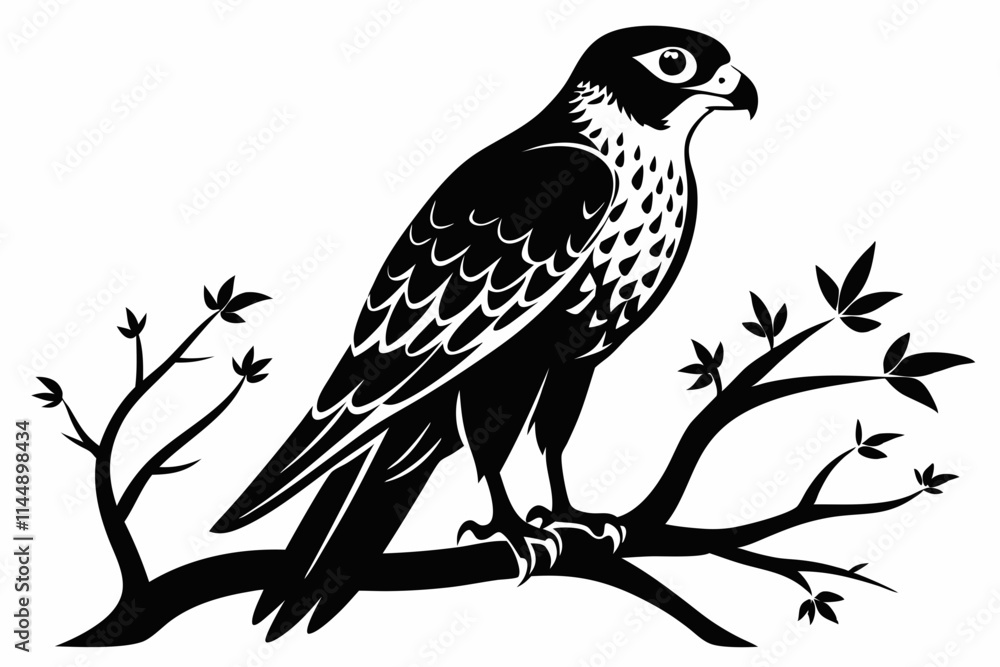 Fototapeta premium falcon on the tree branch line art silhouette vector illustration