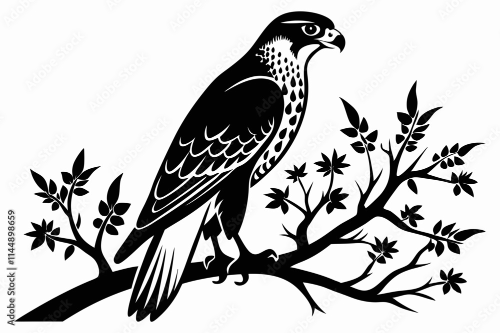 Fototapeta premium falcon on the tree branch line art silhouette vector illustration