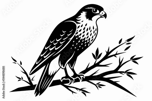 falcon on the tree branch line art silhouette vector illustration