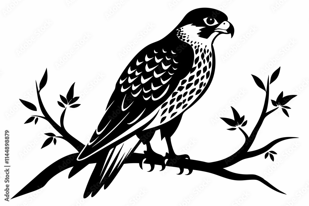 Obraz premium falcon on the tree branch line art silhouette vector illustration