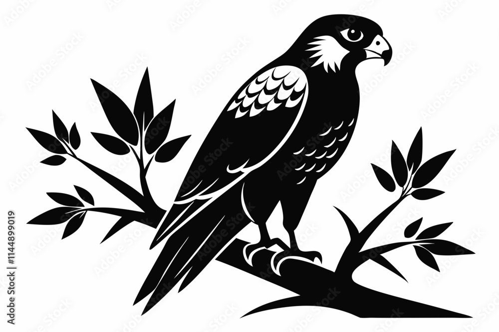 Naklejka premium falcon on the tree branch line art silhouette vector illustration