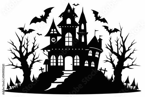 Wallpaper Mural Haunted Halloween house line art silhouette vector illustration Torontodigital.ca
