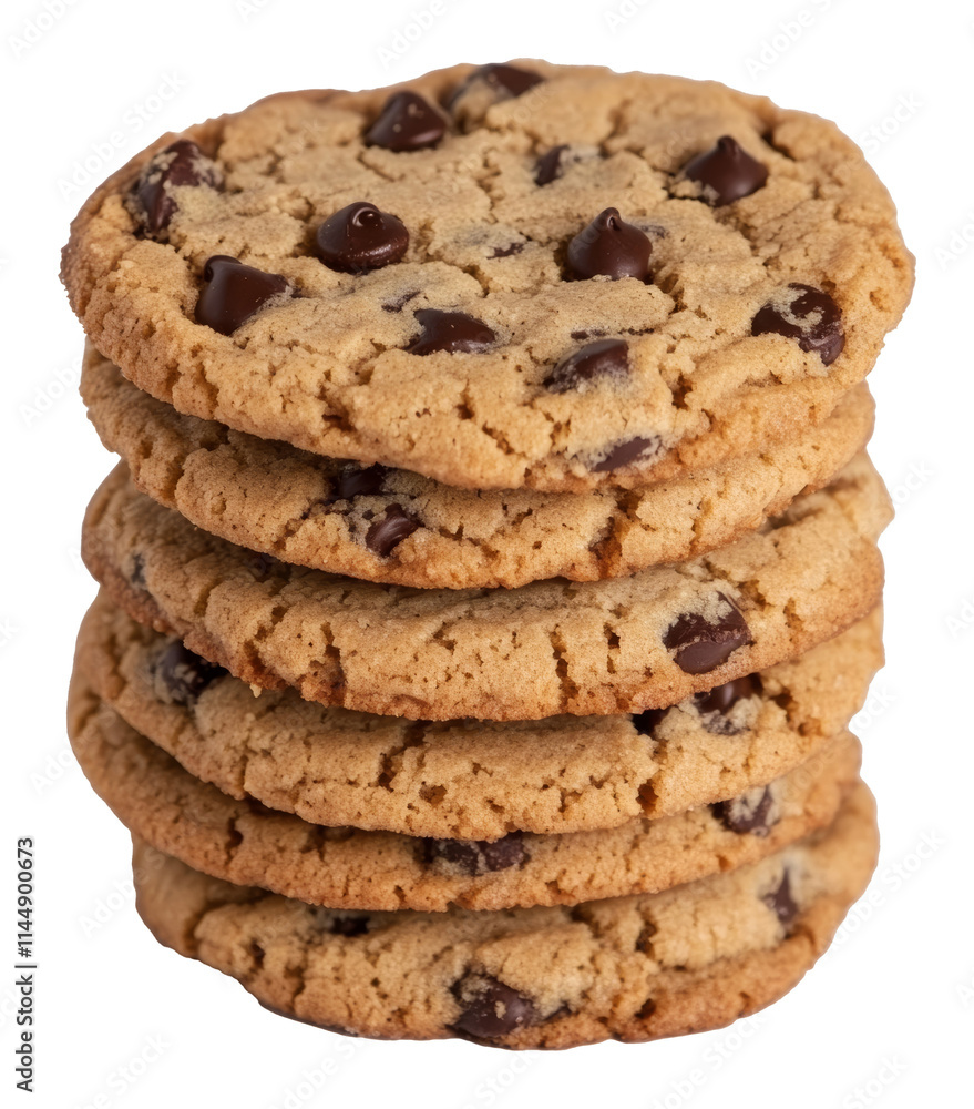 Stack of chocolate chip cookies isolated on a transparent background. Homemade dessert, snack, and baking concept Stack of chocolate chip cookies isolated on a transparent background. Homemade dessert, snack, and baking concept