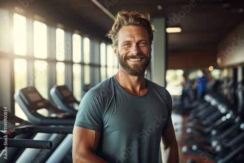 Portrait of a smiling fitness instructor posing in a gym photo