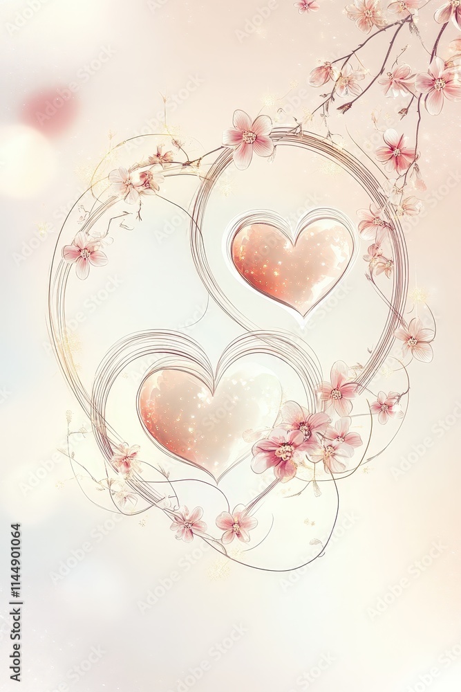 Digital artwork of interconnected hearts and flowers Digital artwork of interconnected hearts and flowers