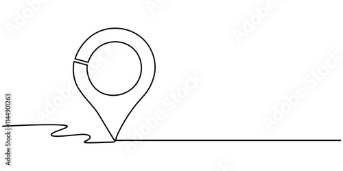 continuous one line google map point route directions and location outline vector art illustration, Single line is creating a location pin over a wavy road. Vector illustration, Continuous one line.