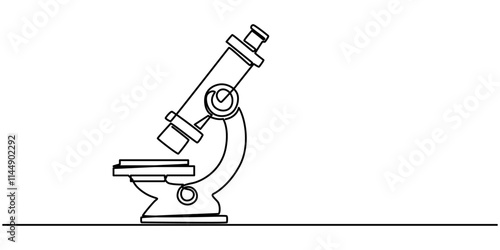 Continuous one line drawing of microscope laboratory. Microscope line art vector illustration. Research and science, microbiology medical research concept, Continuous Line Drawing of Medical Research.