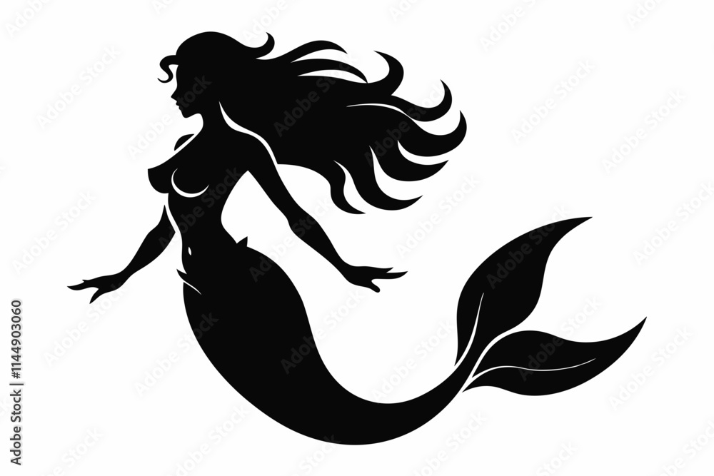 mermaid line art silhouette vector illustration mermaid line art silhouette vector illustration
