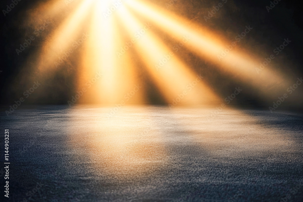 Golden sunlight beams casting warm glow on calm water surface