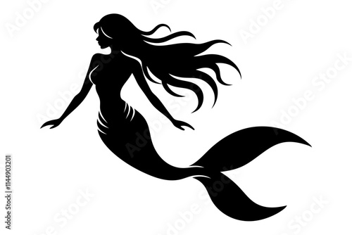 mermaid line art silhouette vector illustration