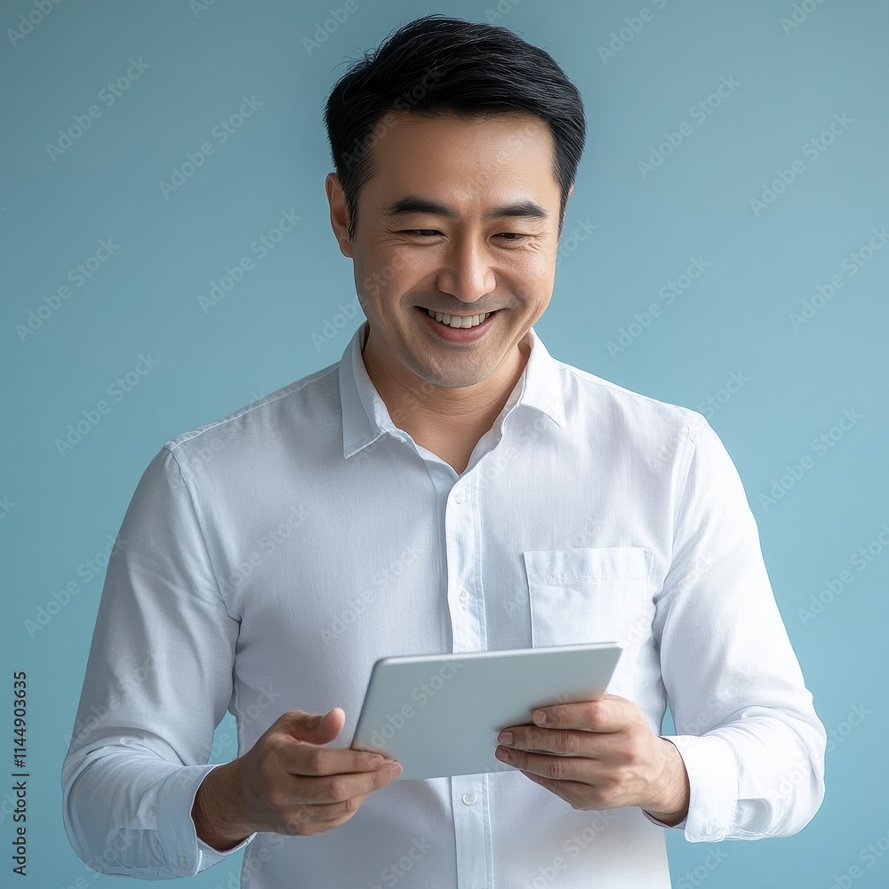 Engaging business professional using tablet in modern office technology-driven environment captured in natural light Engaging business professional using tablet in modern office technology-driven environment captured in natural light